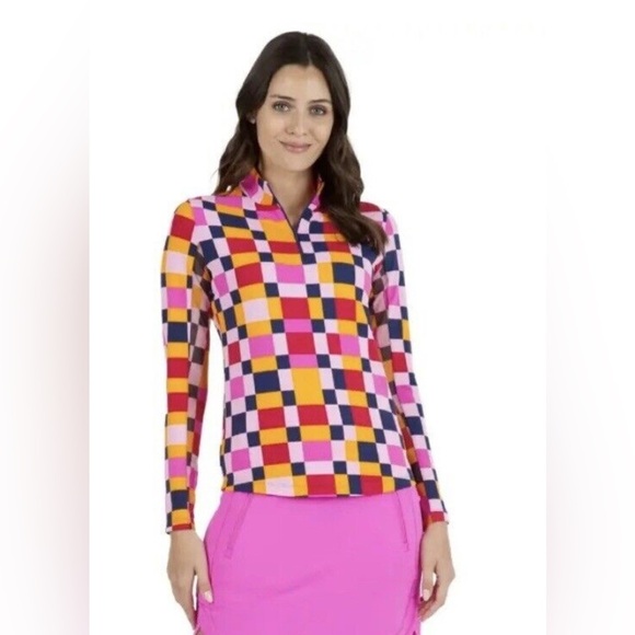IBKUL Tops - IBKUL Golf Tennis 1/4 Zip Top Women’s Med Pink Mock Neck Pickleball Long sleeve
